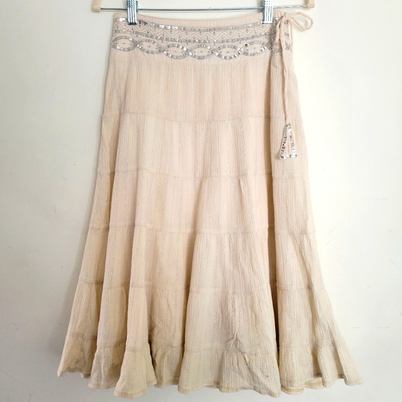 Cotton Creme Gauzy Tiered Midi Skirt size 10 (girls) size 2 (womens) - Picture 4 of 12